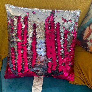 Sequin flip throw pillow, magenta and silver